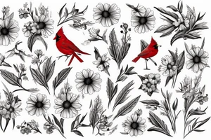 Cardinal and Robin with daisies tattoo idea