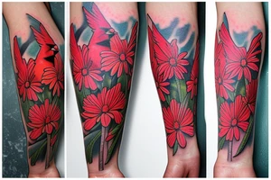 Cardinal and Robin with daisies tattoo idea