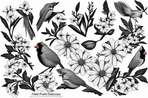 Cardinal and Robin with daisies tattoo idea