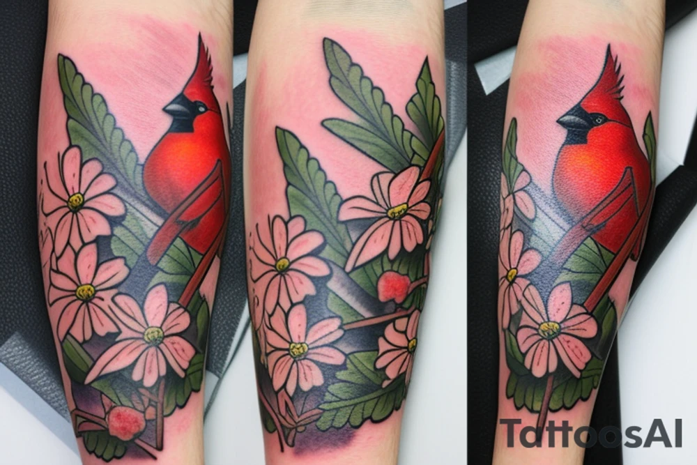 Cardinal and Robin with daisies tattoo idea