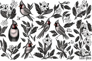 Cardinal and Robin with daisies tattoo idea