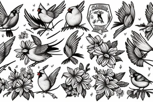 Cardinal and Robin with daisies tattoo idea