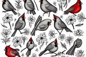 Cardinal and Robin with daisies tattoo idea
