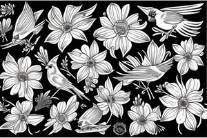 Cardinal and Robin with daisies tattoo idea