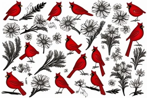 Cardinal and Robin with daisies tattoo idea