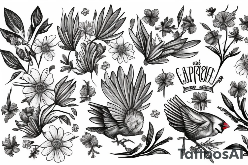 Cardinal and Robin with daisies tattoo idea