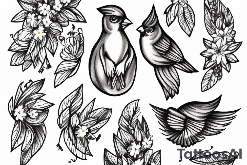 Female cardinal with daisies tattoo idea