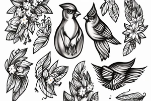 Female cardinal with daisies tattoo idea