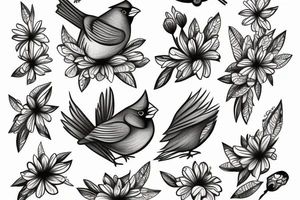 Female cardinal with daisies tattoo idea