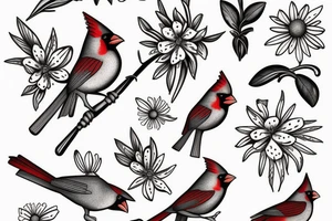 Female cardinal with daisies tattoo idea