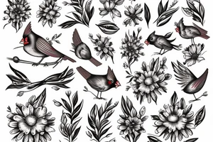 Female cardinal with daisies tattoo idea