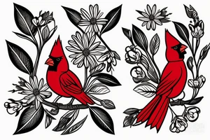 Female cardinal with daisies tattoo idea