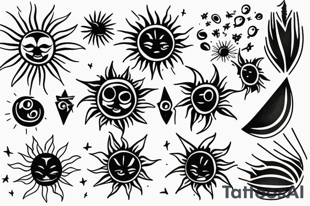 Simple sun with rays tattoo idea