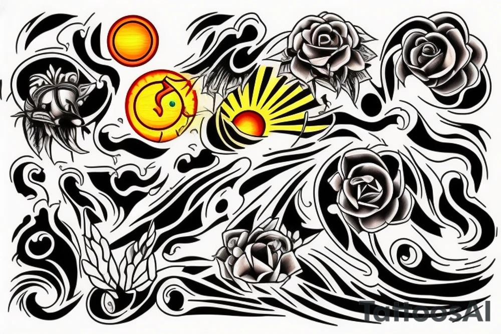 Sunrise with light rays tattoo idea