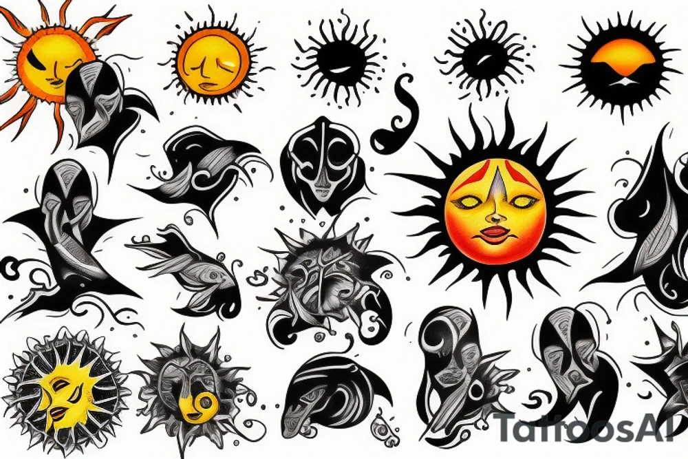 Sun with rays tattoo idea