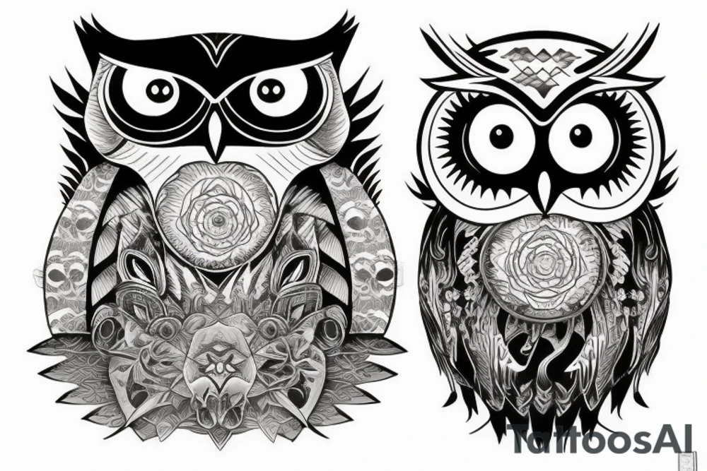 Black owl, spiritual, tattoo idea