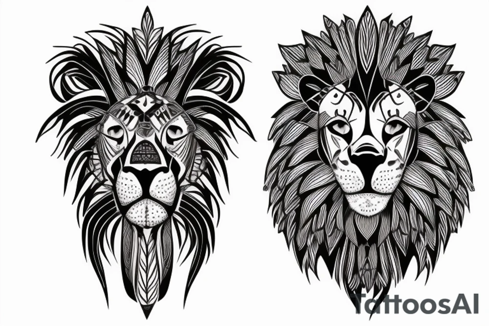 Trash polka style sleeve with lion skull
geometric pieces brush storkes on the shoulder tattoo idea