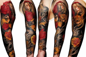 Trash polka sleeve, lion tattoo idea