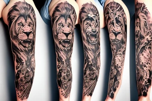 Trash polka sleeve, lion tattoo idea