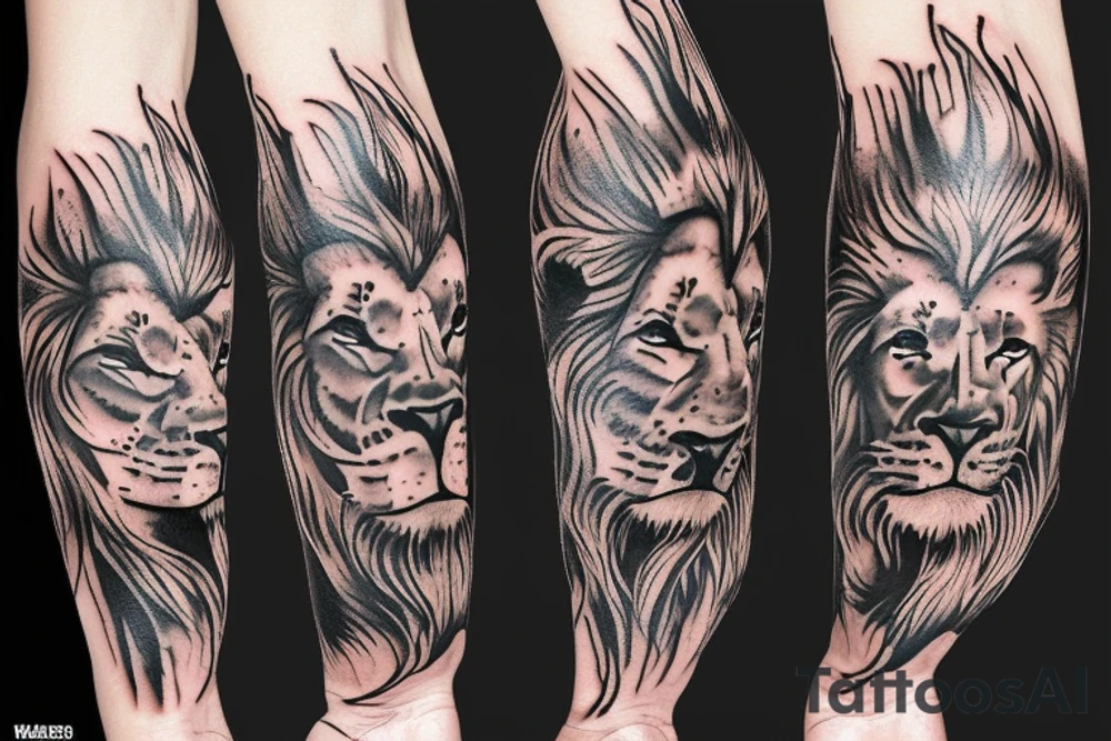 Trash polka sleeve, lion tattoo idea