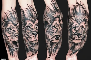 Trash polka sleeve, lion tattoo idea