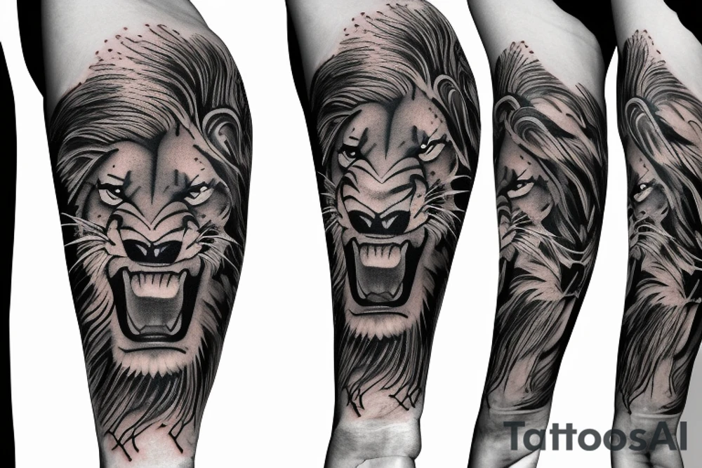 Trash polka sleeve, lion tattoo idea