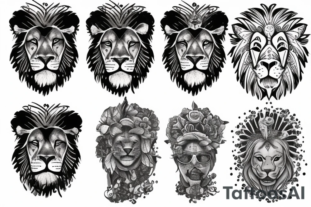 Trash polka sleeve, lion tattoo idea