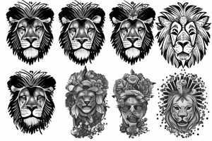 Trash polka sleeve, lion tattoo idea
