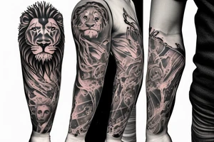 Trash polka sleeve, lion tattoo idea