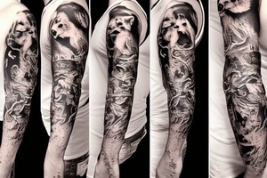 Trash polka sleeve, lion tattoo idea