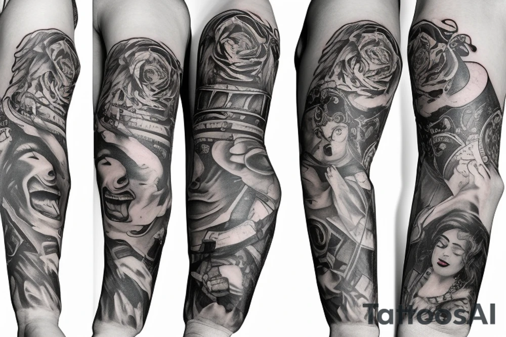 Trash polka sleeve tattoo idea