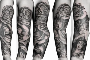 Trash polka sleeve tattoo idea