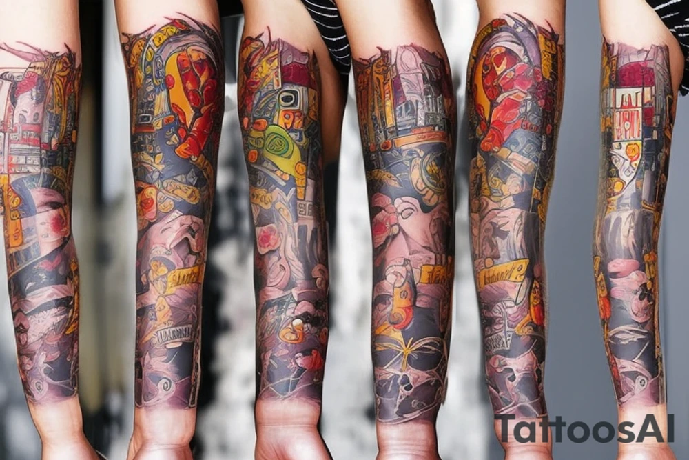 Trash polka sleeve tattoo idea