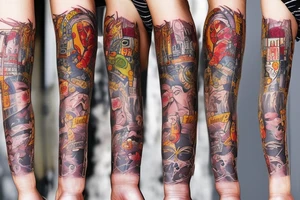 Trash polka sleeve tattoo idea