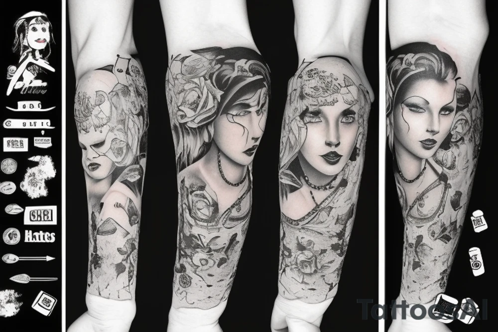 Trash polka sleeve tattoo idea