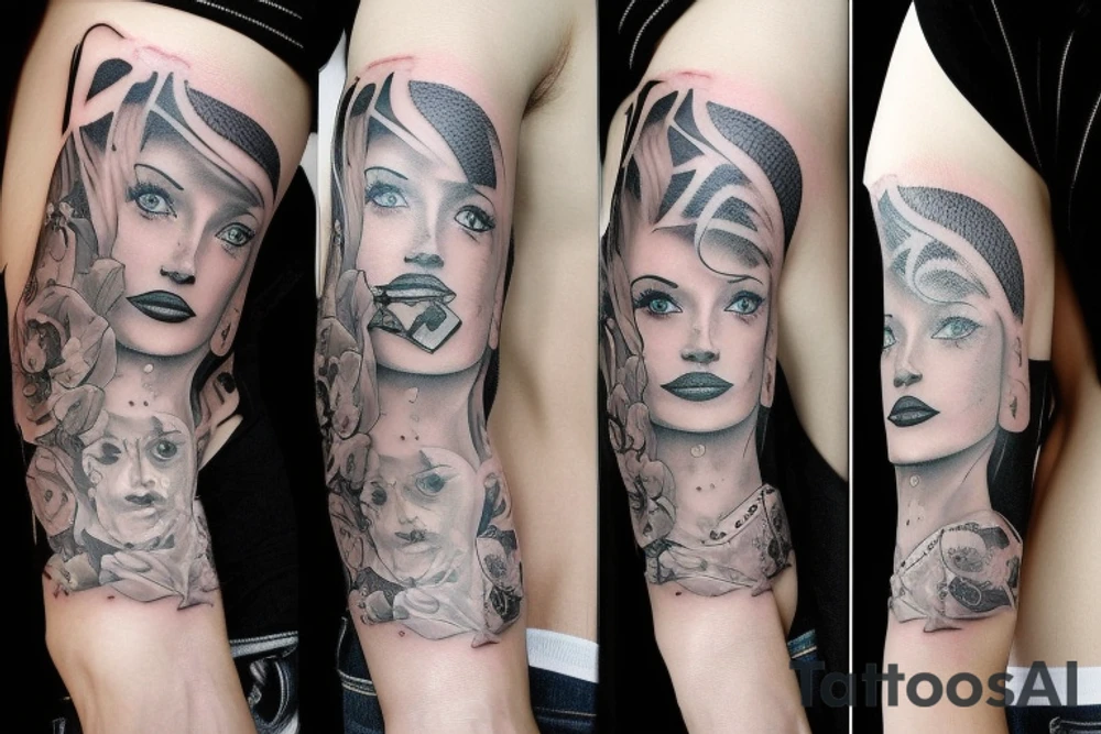 Trash polka sleeve tattoo idea