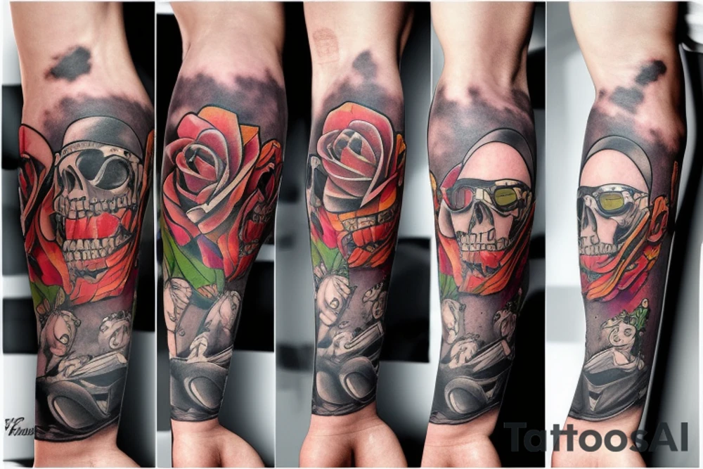 Trash polka sleeve tattoo idea
