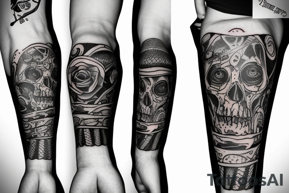 Trash polka sleeve tattoo idea