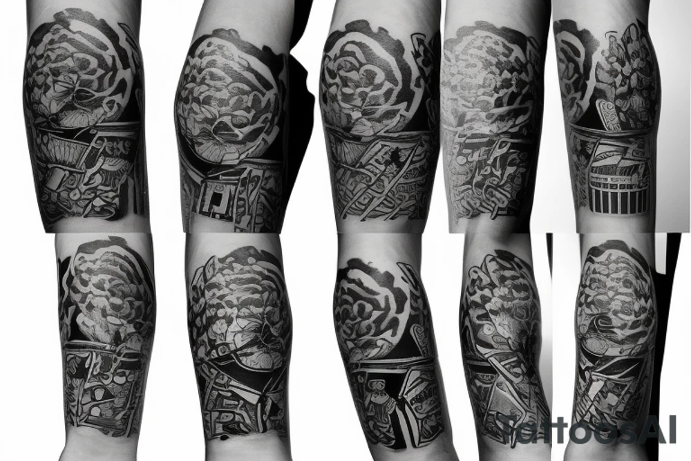 Trash polka sleeve tattoo idea