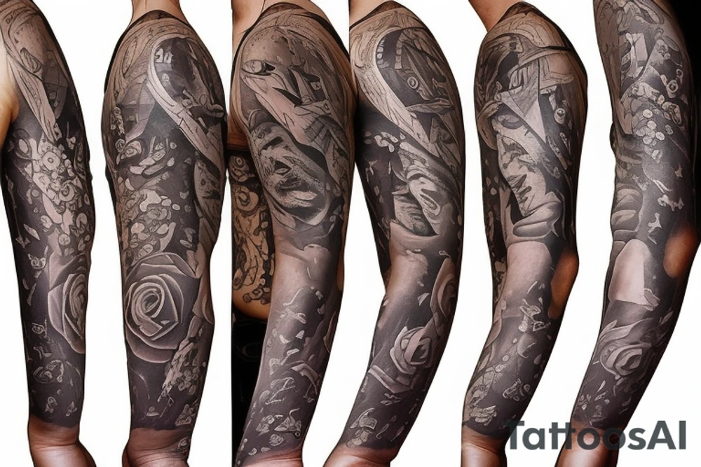 Trash polka sleeve tattoo idea