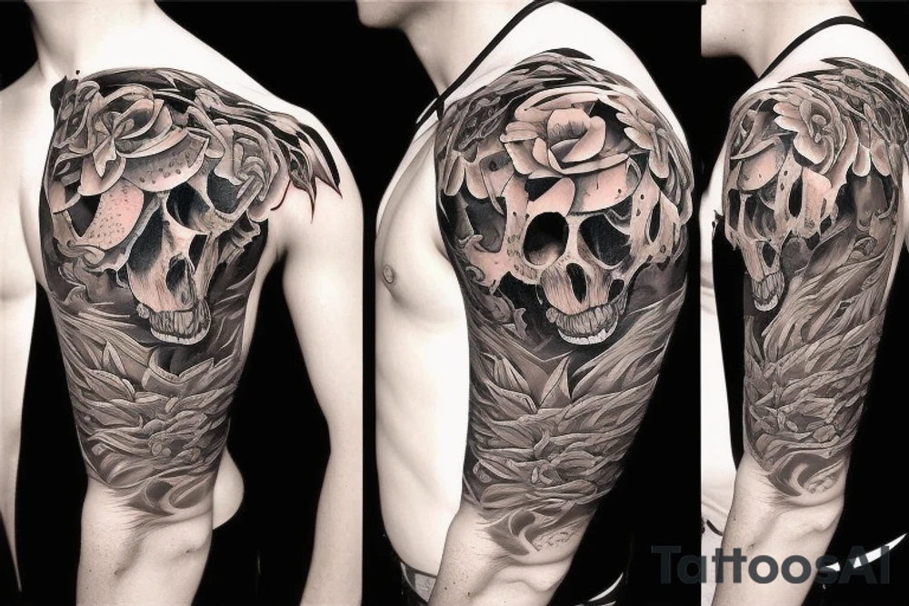 lion skull on the shoulder tattoo idea