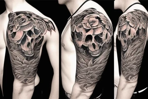 lion skull on the shoulder tattoo idea