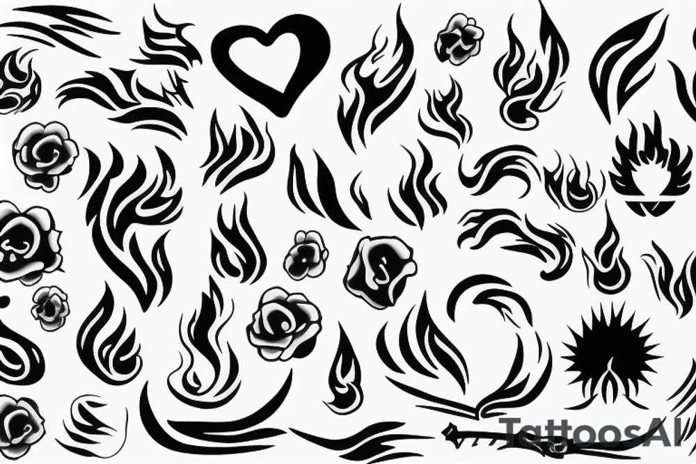 a flame with heart tattoo idea