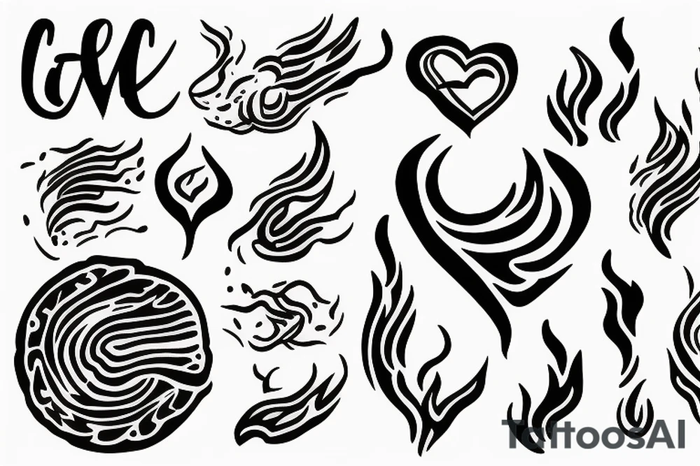 a flame with heart tattoo idea