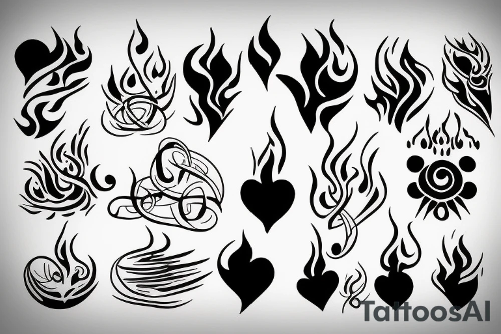 a flame with heart tattoo idea
