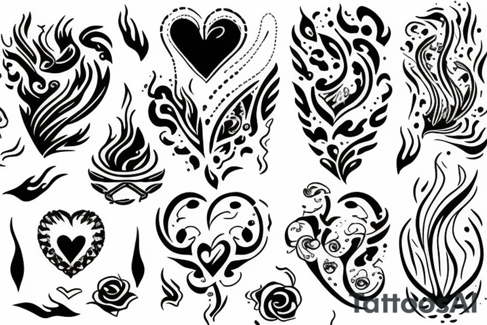 a flame with heart tattoo idea