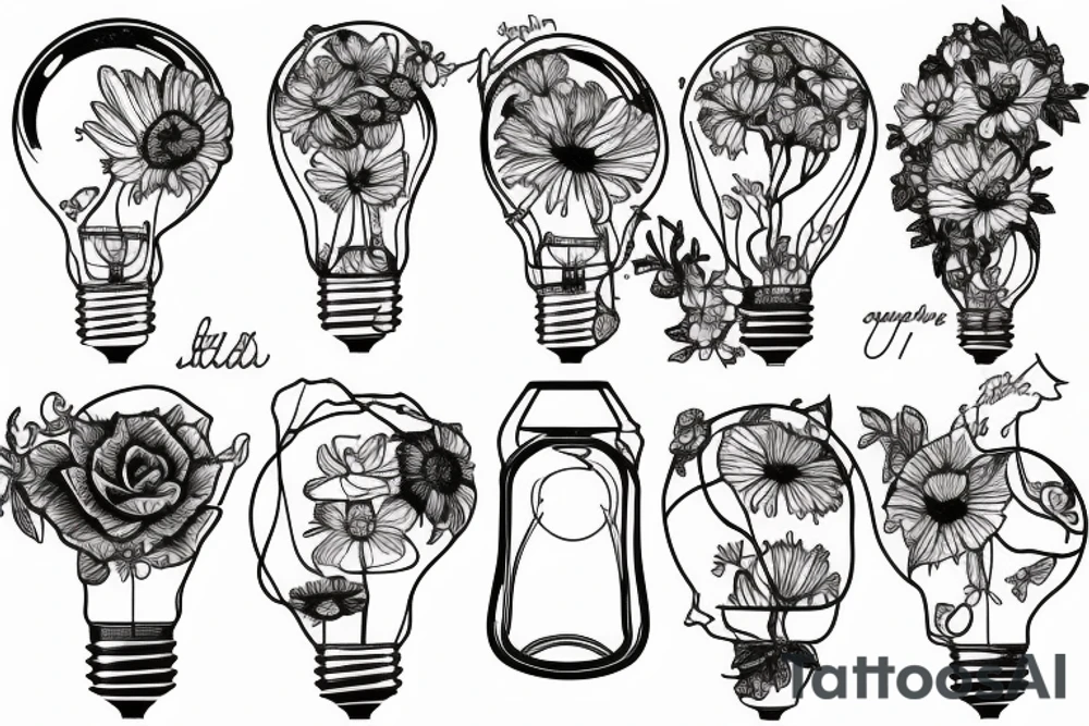 Flowers inside broken lightbulb tattoo idea