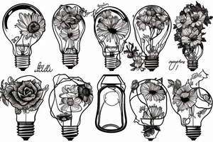 Flowers inside broken lightbulb tattoo idea