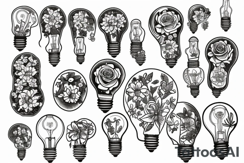 Flowers inside broken lightbulb tattoo idea