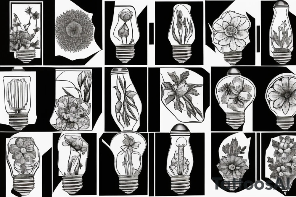 Flowers inside broken lightbulb tattoo idea